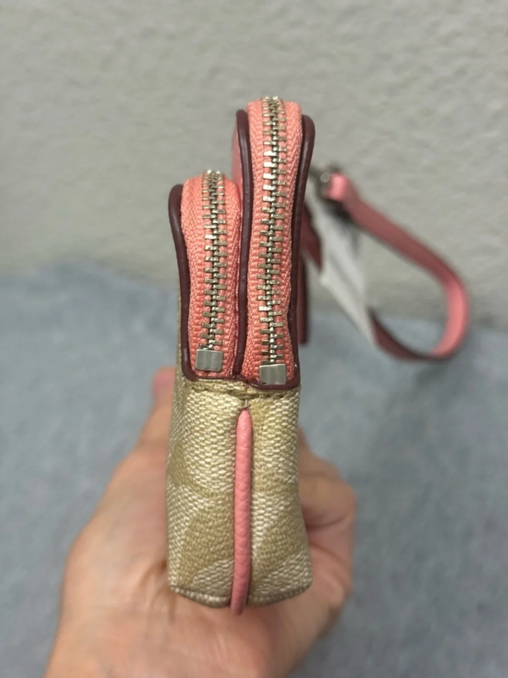 Coach Signature Canvas Wristlet in Pink and Beige